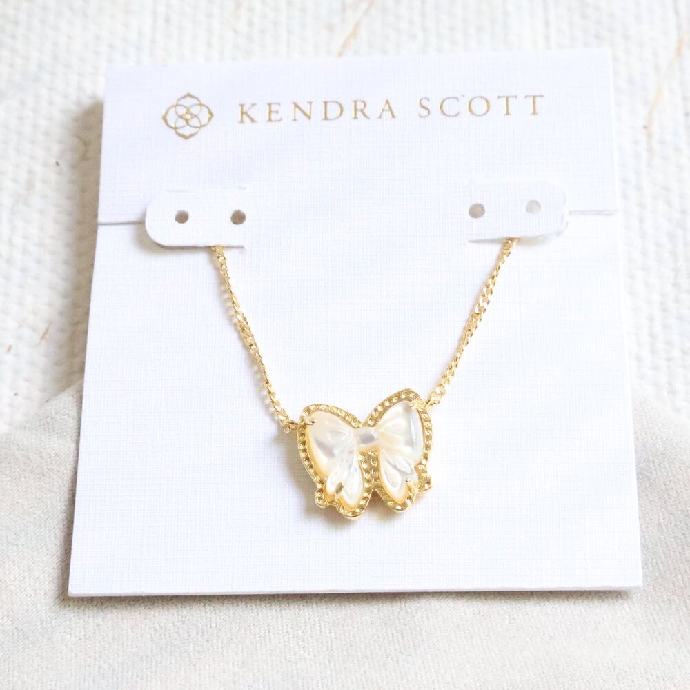 Kendra Scott Gold Ivory Mother-of-Pearl Haley Bow Necklace NEW